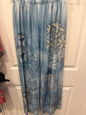 Blue Floral Wide-Leg Lounge Pants